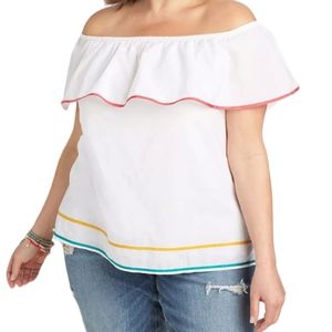 Lane Bryant Top Size 18/20 Off Shoulder Ruffle Blouse 100% Cotton White Summer